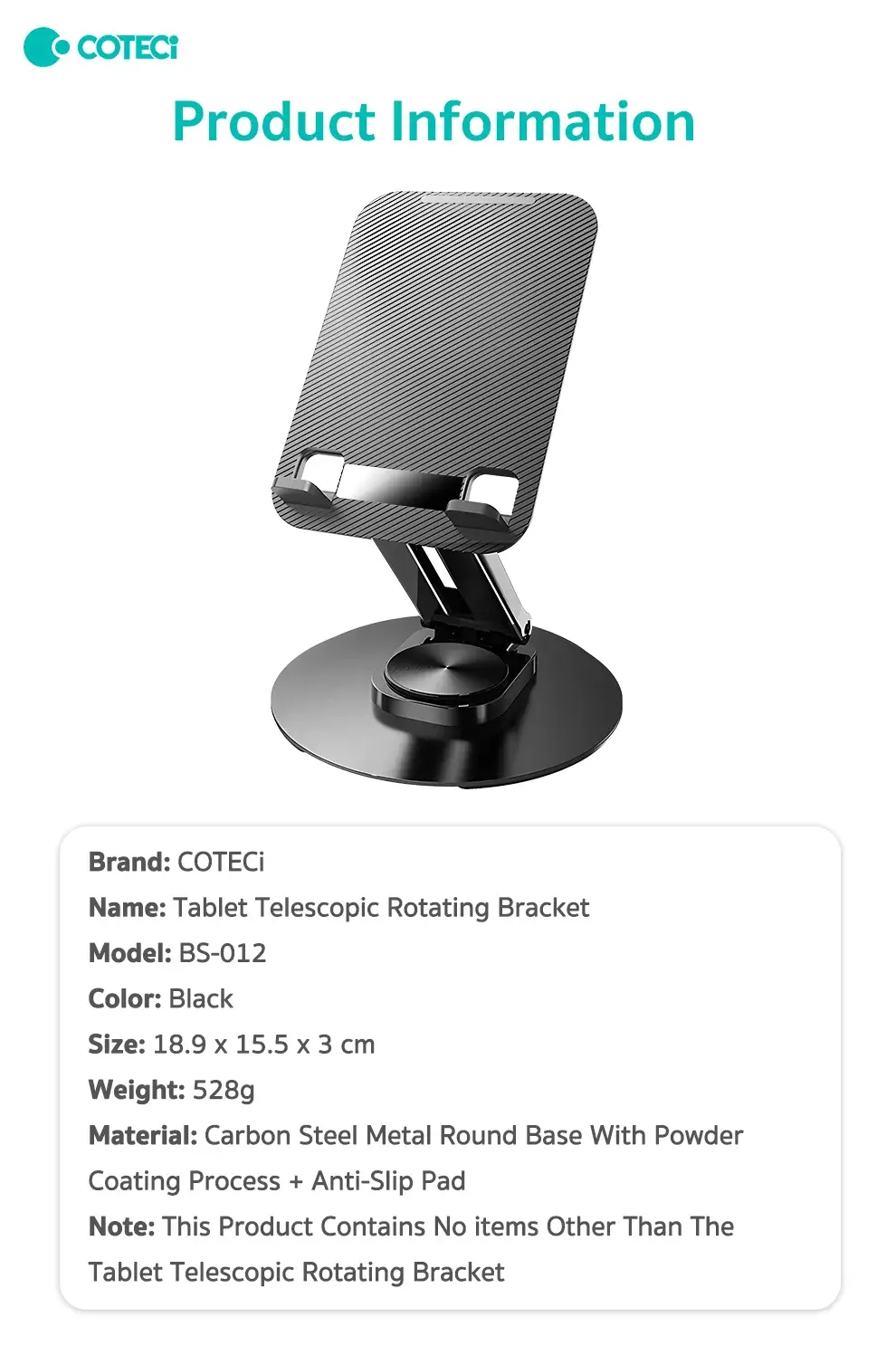 COTECI BS-012 Telescopic Rotating Tablet & Laptop Stand
