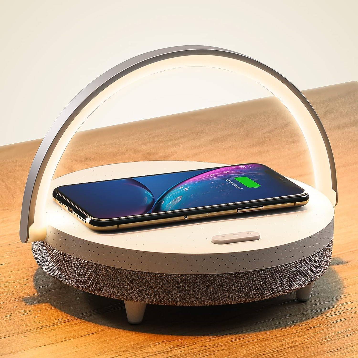 EZVALO 4-in-1 Touch Bedside Lamp Wireless Charger Bluetooth Speaker Phone Holder & Dimmable LED Night Light