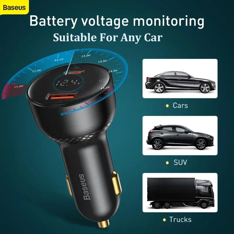 Baseus TZCCZX-01 Supreme Digital Display PPS Dual 100W Car Charger With Type C to Type C Cable 