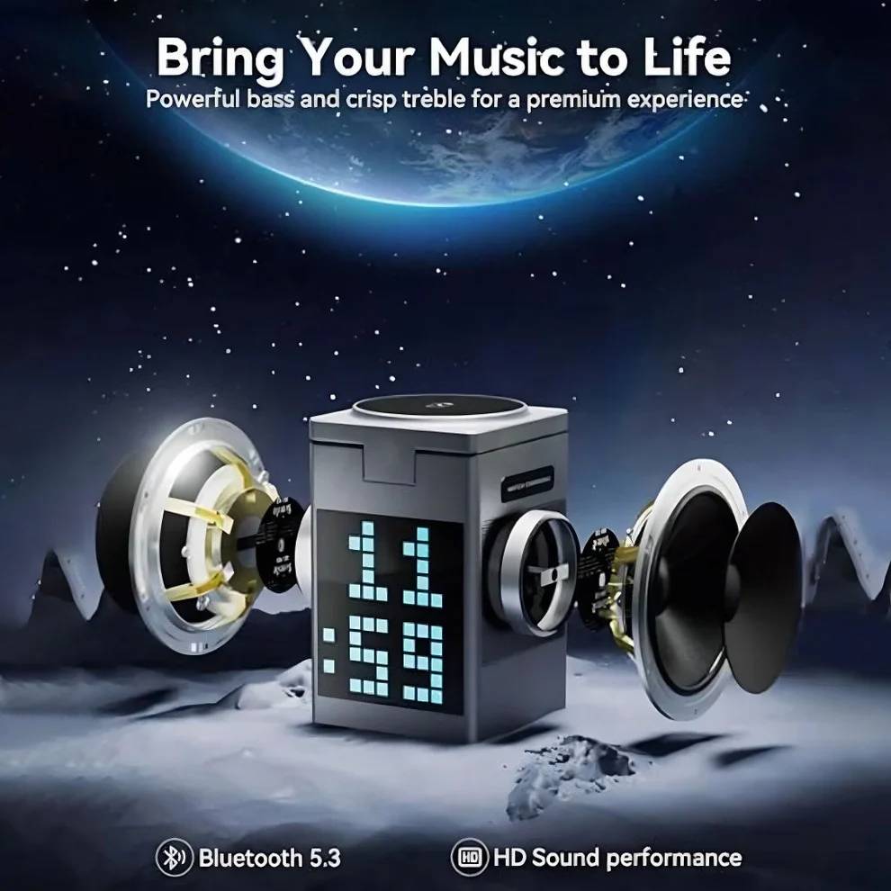 Valdus S5 Pixel Dock 6-in-1 Wireless Charger Bluetooth Speaker Digital Clock & Pixel Animation