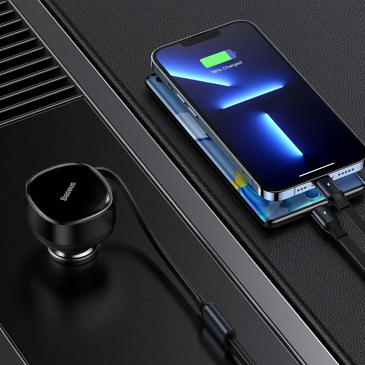 Baseus Enjoyment Series Retractable Car Charger Dual Output Type-C & Lightning 30W Fast Charging