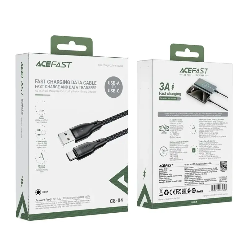ACEFAST C18-04 3A MAX USB-A to USB-C Fast Charging & Data Cable