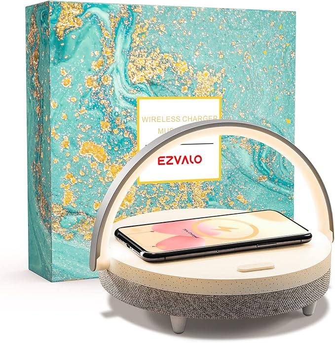 EZVALO 4-in-1 Touch Bedside Lamp Wireless Charger Bluetooth Speaker Phone Holder & Dimmable LED Night Light EZVALO 4-in-1 Touch Bedside Lamp Wireless Charger Bluetooth Speaker Phone Holder & Dimmable LED Night Light