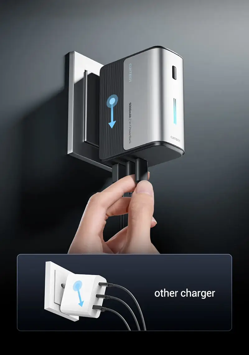 CUKTECH 2-in-1 5000mAh 67W Portable Power Bank with Foldable AC Plug & 22W Output