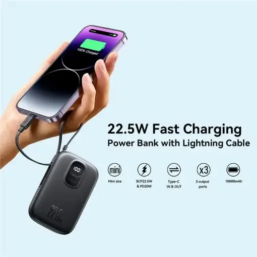 Joyroom JR-PBF18 10000mAh 22.5W Fast Charging Power Bank with Built-in Lightning Cable