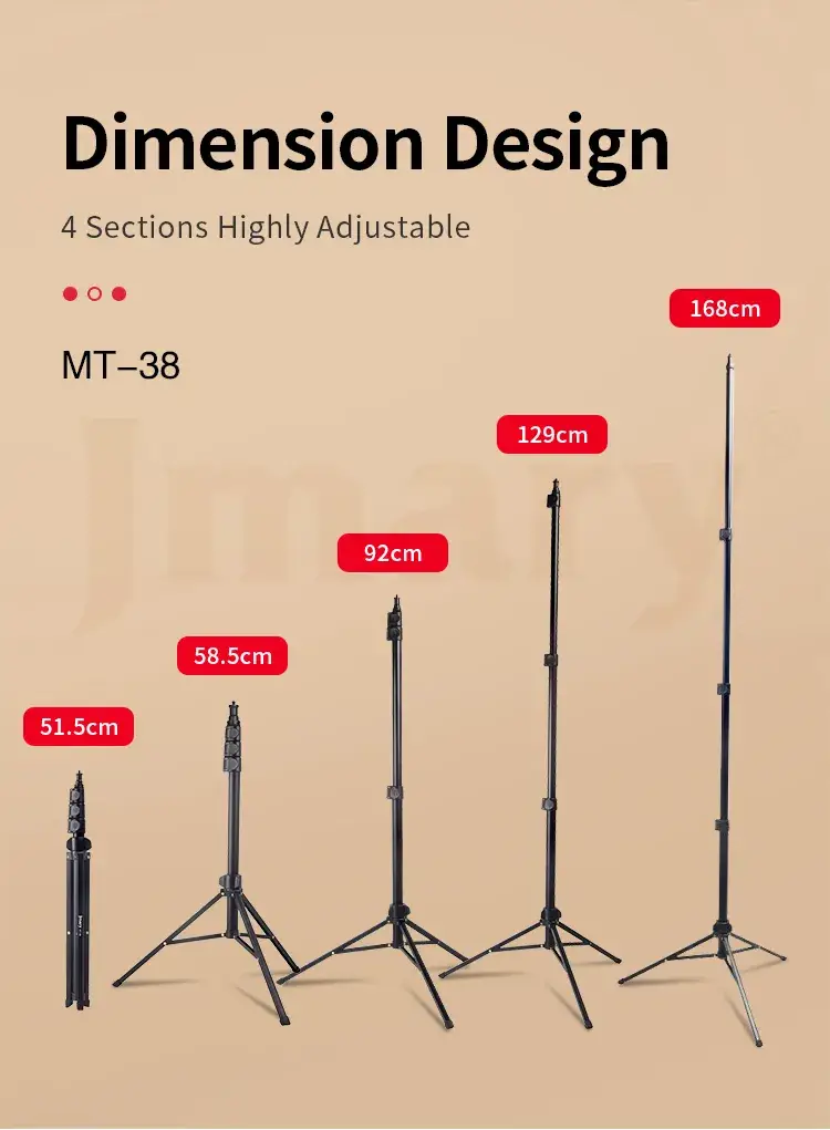 Jmary MT38 Heavy-Duty Extendable Aluminum Tripod Stand Lightweight & Adjustable