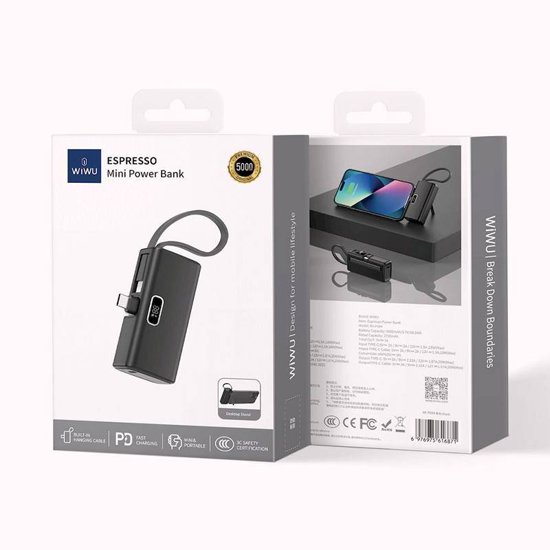 WIWU Wi-P044 Espresso 5000mAh Mini USB-C Power Bank Compact & Fast Charging