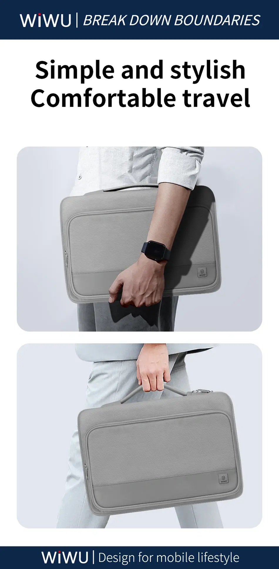 WiWU Cozy Classic Waterproof Polyester Laptop Sleeve with Anti-Drop Design & Carry Handle