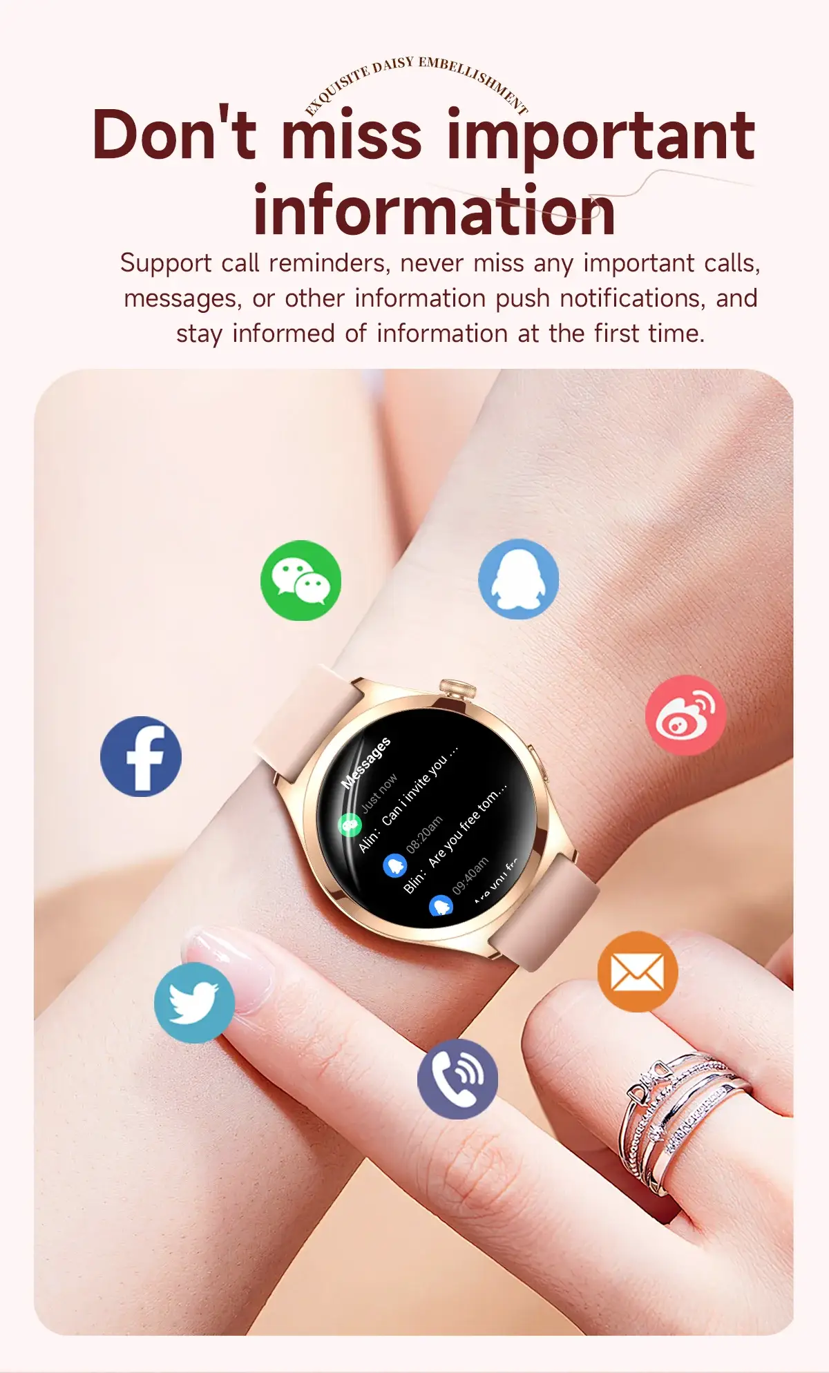 YES Ariel Nova Smartwatch for Women with Health & Fitness Tracking and IP68 Water Resistance
