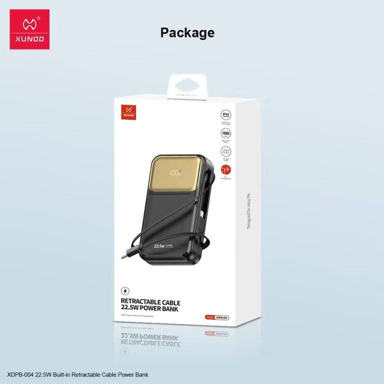 Xundd 22.5W 20000mAh Power Bank with Integrated Retractable Cable