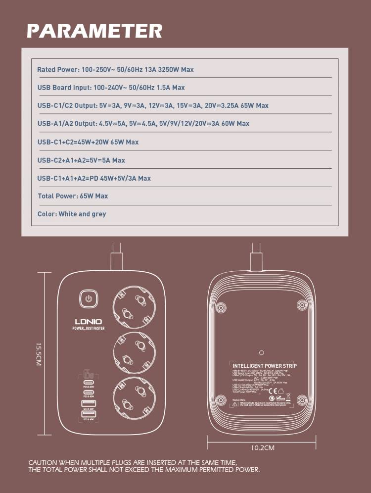 LDNIO SE3436 65W GaN Fast Charging Power Strip