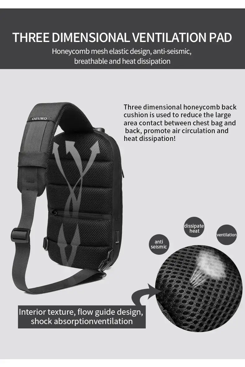 Ozuko 9361 Waterproof Anti-Theft USB Chest Pouch Mobile Shoulder & Fanny Crossbody Bag