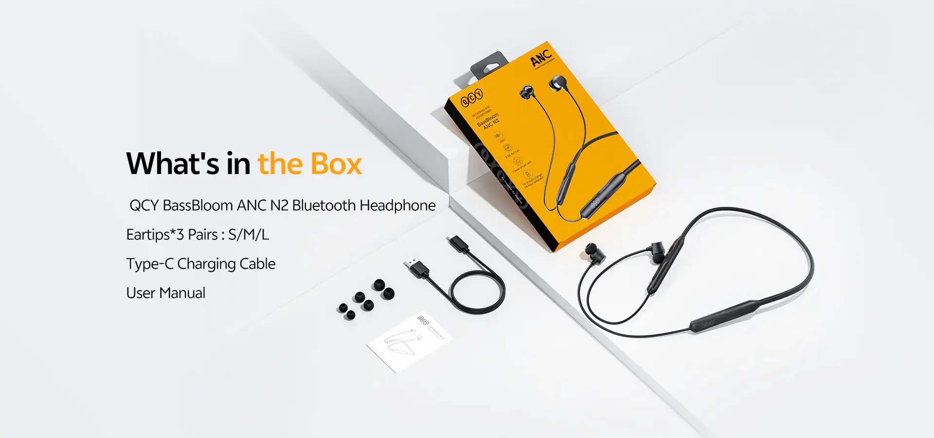 QCY BassBloom ANC N2 Neckband 25DB Active Noise Cancelling Bluetooth Earphones