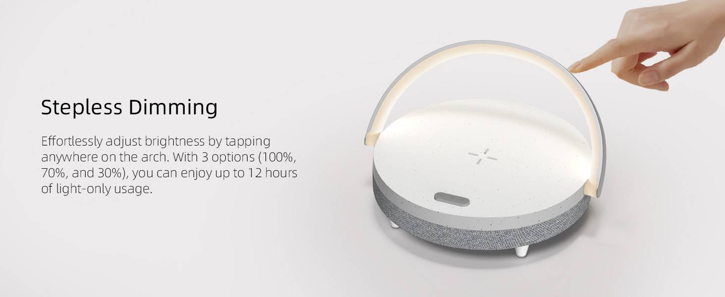 EZVALO 4-in-1 Touch Bedside Lamp Wireless Charger Bluetooth Speaker Phone Holder & Dimmable LED Night Light