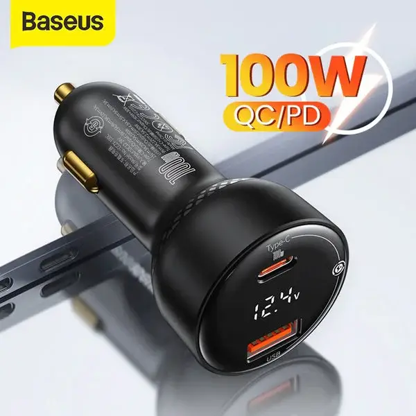 Baseus TZCCZX-01 Supreme Digital Display PPS Dual 100W Car Charger With Type C to Type C Cable 