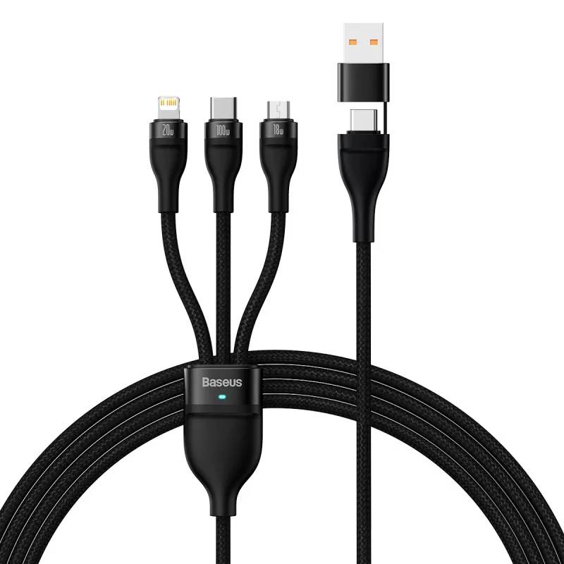 Baseus Flash Series II 2-for-3 Fast Charging Data Cable (USB to Micro+Lightning+Type-C, 100W, 1.2m) Baseus Flash Series II 2-for-3 Fast Charging Data Cable (USB to Micro+Lightning+Type-C, 100W, 1.2m)