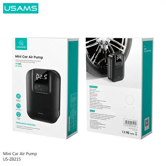 USAMS US-ZB215 Mini Digital Electric Tyre Tire Inflator Compact 5000mAh Auto Air Inflatable Pump for Car and Bicycle
