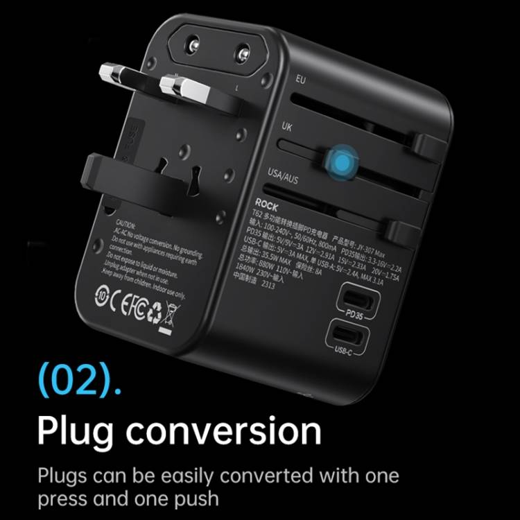 ROCK T62 35.5W Global Travel Multifunctional Plug PD Fast Charger Power Adapter