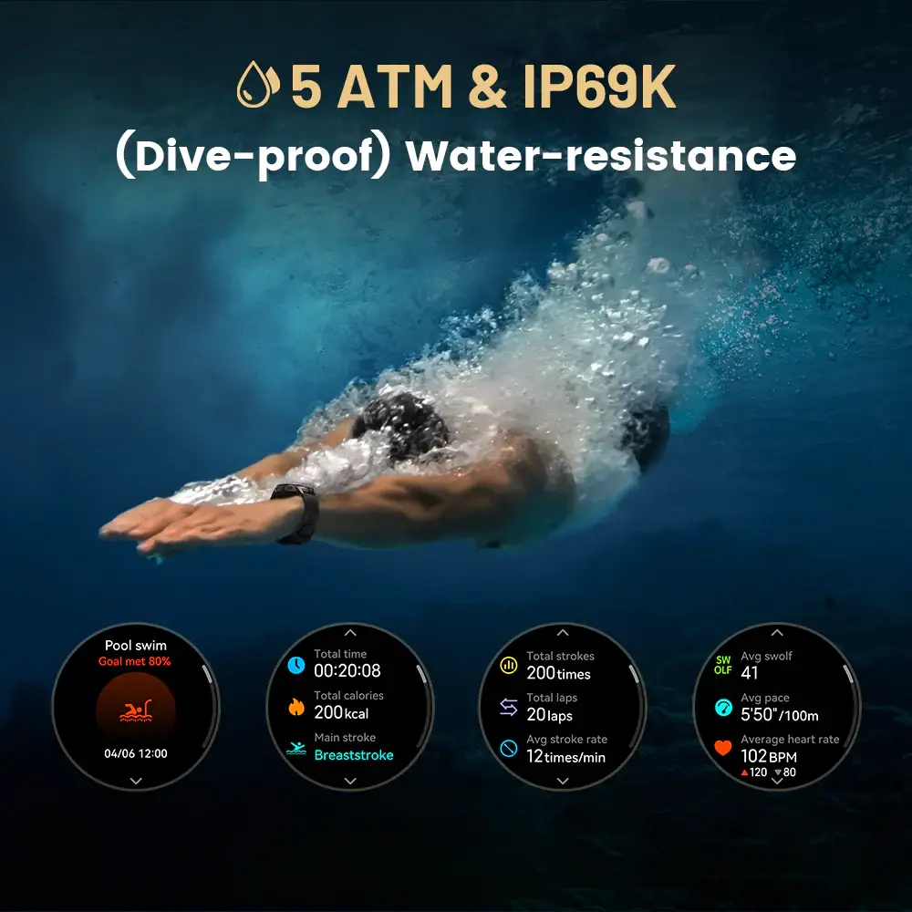 KOSPET TANK T3 Rugged Smartwatch with Military-Grade Durability Black & Silver