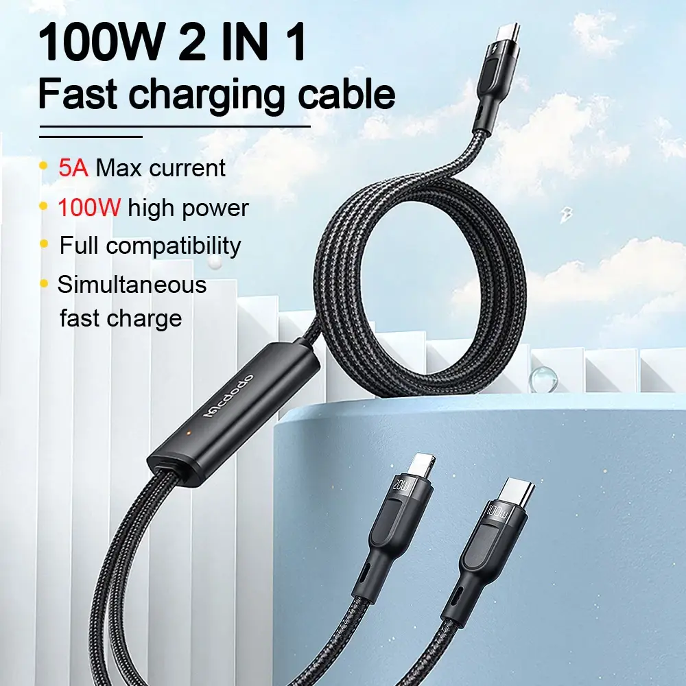 Mcdodo CA-747 2 in 1 100W PD Type C to Dual Type C Cable Mcdodo CA-747 2 in 1 100W PD Type C to Dual Type C Cable