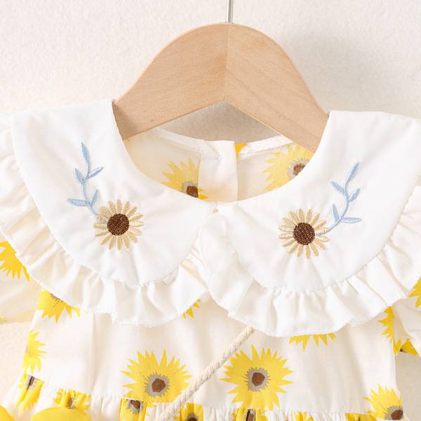  Sunflower Design Pure Cotton Full Sleeve Baby Girl Frock