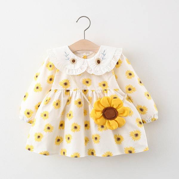  Sunflower Design Pure Cotton Full Sleeve Baby Girl Frock