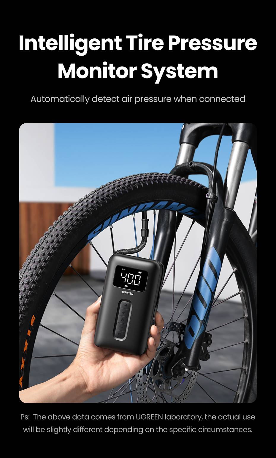 UGREEN Portable 5V 150PSI Smart Digital Car Air Compressor and Tire Inflator for Motorcycles and Bicycles