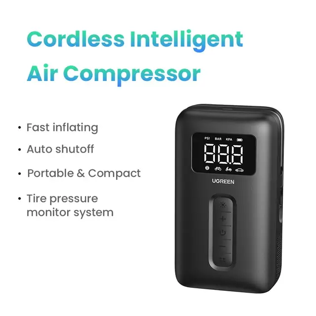 UGREEN Portable 5V 150PSI Smart Digital Car Air Compressor and Tire Inflator for Motorcycles and Bicycles
