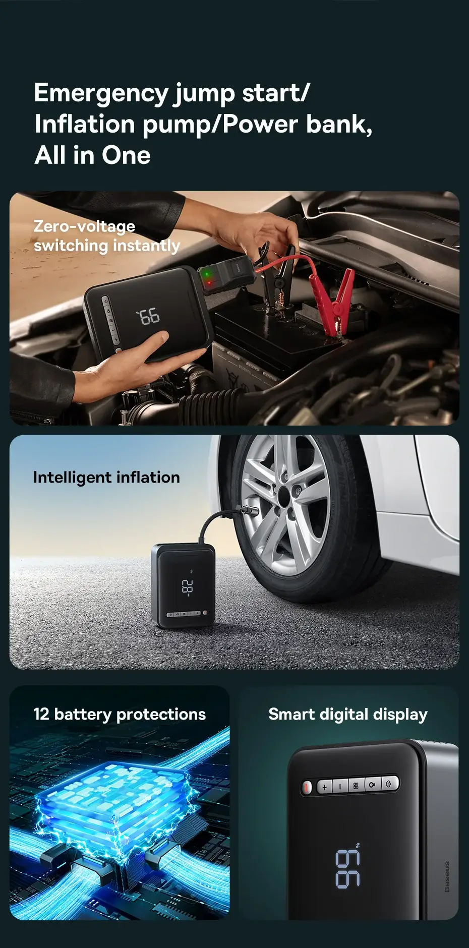 Baseus 2-In-1 Car Jump Starter with Power Bank and Air Compressor Inflator Pump (1000A)