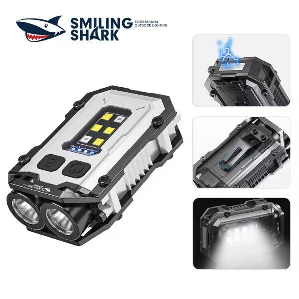 Smiling Shark TIP0019 COB Portable Magnetic KeyChain Light  Waterproof Rechargeable Work Lamp