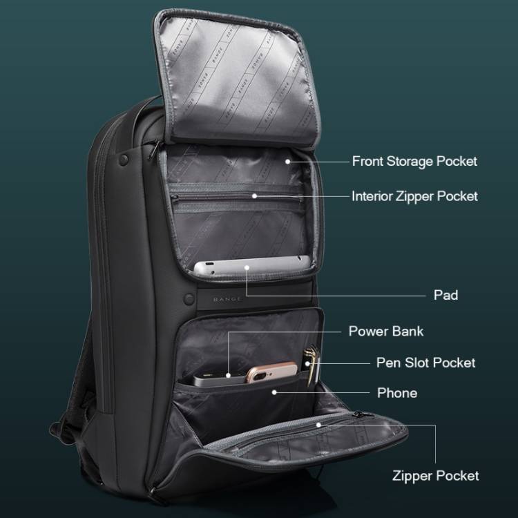 BANGE BG-7261 Power Through Rain & Work Waterproof Men's Laptop Backpack (Black & Gray)