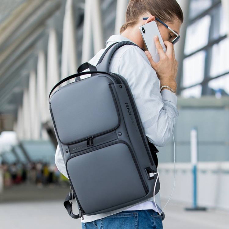 BANGE BG-7261 Power Through Rain & Work Waterproof Men's Laptop Backpack (Black & Gray)