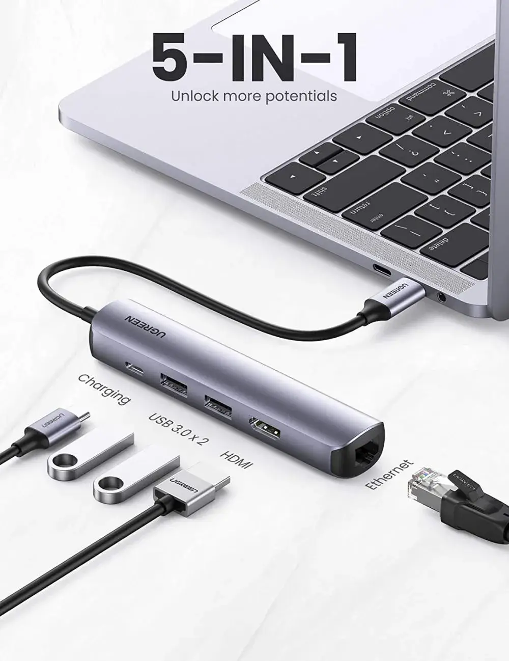 UGREEN CM418 Ultra Slim 5-in-1 Type-C HUB with Ethernet and HDMI UGREEN CM418 Ultra Slim 5-in-1 Type-C HUB with Ethernet and HDMI