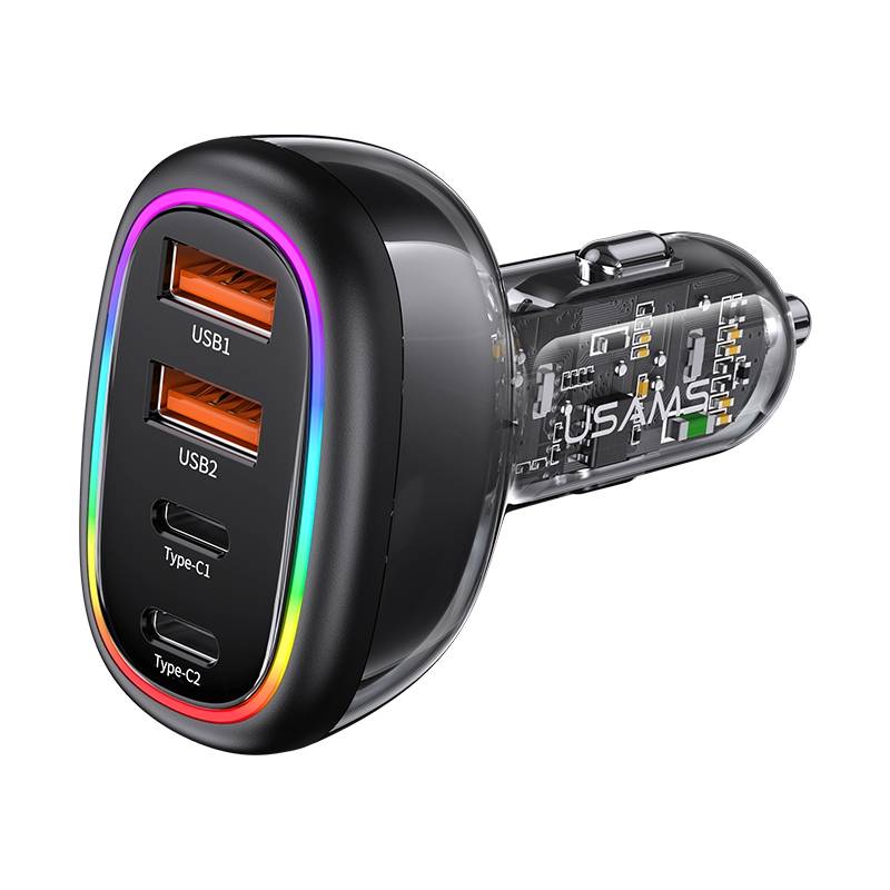 USAMS US-CC169 C34 PD30W+QC3.0 120W 4-port Transparent Car Fast Charger with Colorful Lights USAMS US-CC169 C34 PD30W+QC3.0 120W 4-port Transparent Car Fast Charger with Colorful Lights