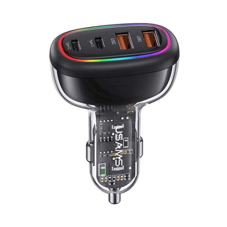 USAMS US-CC169 C34 PD30W+QC3.0 120W 4-port Transparent Car Fast Charger with Colorful Lights USAMS US-CC169 C34 PD30W+QC3.0 120W 4-port Transparent Car Fast Charger with Colorful Lights