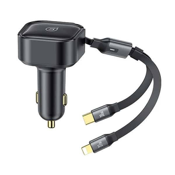 USAMS US-CC219 30W Fast Car Charger with 2-in-1 Built-in Stretchable Fast Charging Cable USAMS US-CC219 30W Fast Car Charger with 2-in-1 Built-in Stretchable Fast Charging Cable