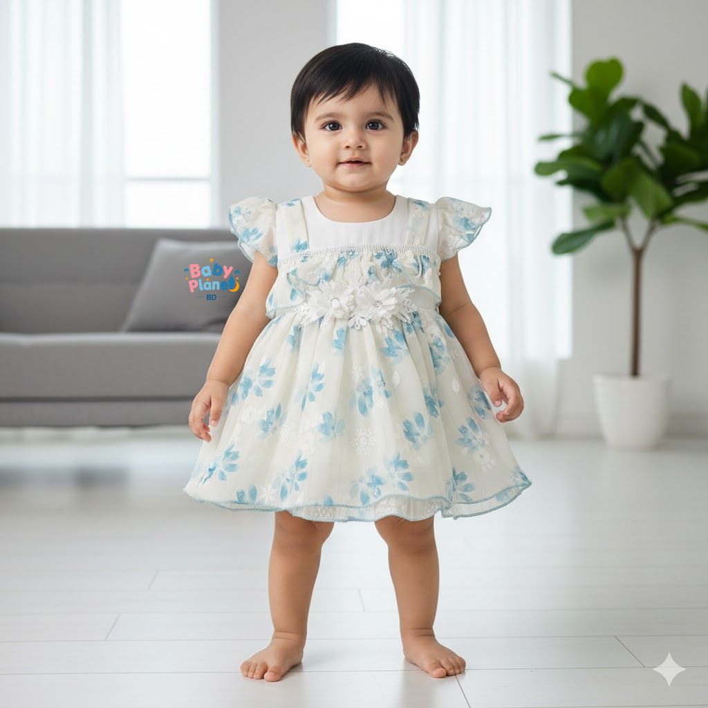 Chinese Soft Fabric Floral Work Baby Frock 