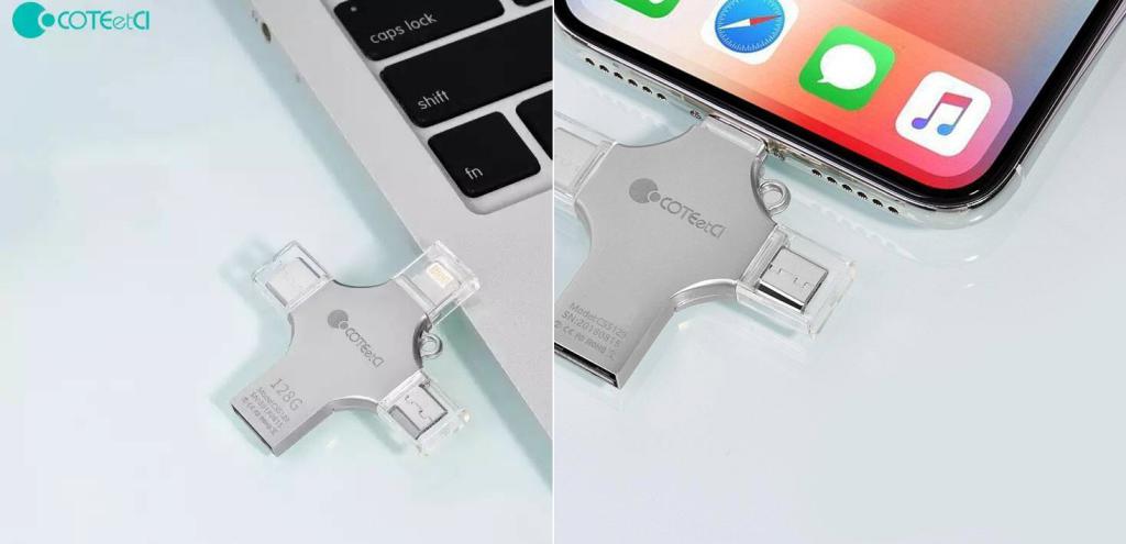 Coteetci 4-in-1 Zinc Alloy iUSB USB Flash Drive – 256 GB