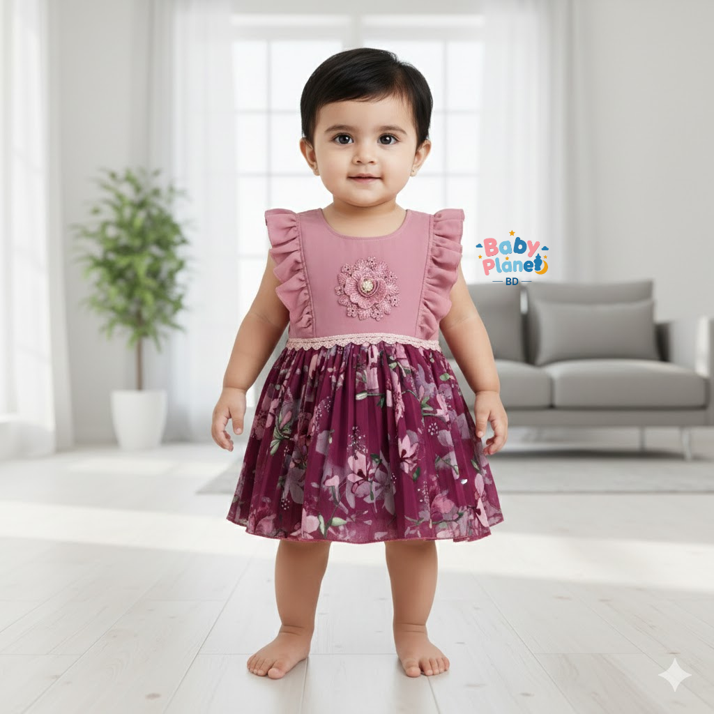 Chinese Soft Fabric Floral Work Baby Girl Dress 