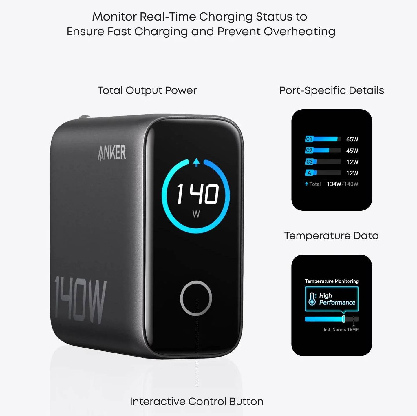 Anker Laptop Charger 140W, 4-Port, PD 3.1 with Touch Control (B2697) Anker Laptop Charger 140W, 4-Port, PD 3.1 with Touch Control (B2697)