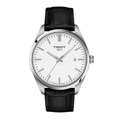 Tissot PR 100 White Dial Black Leather Strap 40mm Men's Watch
