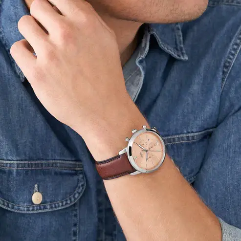 Fossil Neutra Rose Gold Dial Brown Strap Men's Watch
