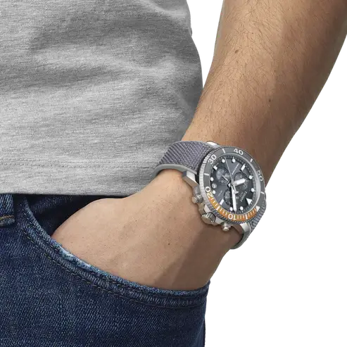 Tissot Seastar 1000 Black Dial Grey Strap 45.5mm Men's Watch