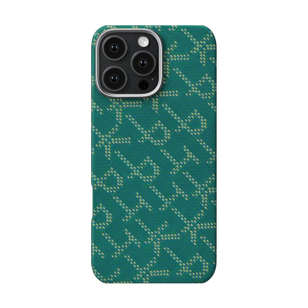Pitaka Gold Green Classic Monogram Tactile Woven Case for iPhone 16 Pro Max