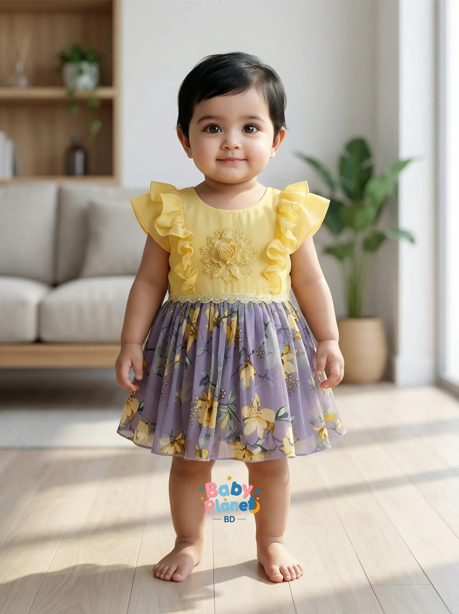 Chinese Soft Fabric Floral Work Baby Girl Dress 