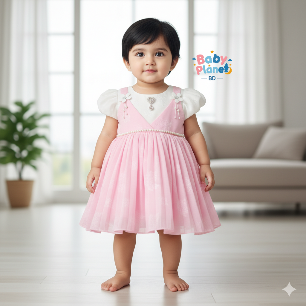 Chinese Soft Fabric Floral Work Baby Girl Dress – Premium Party Collection