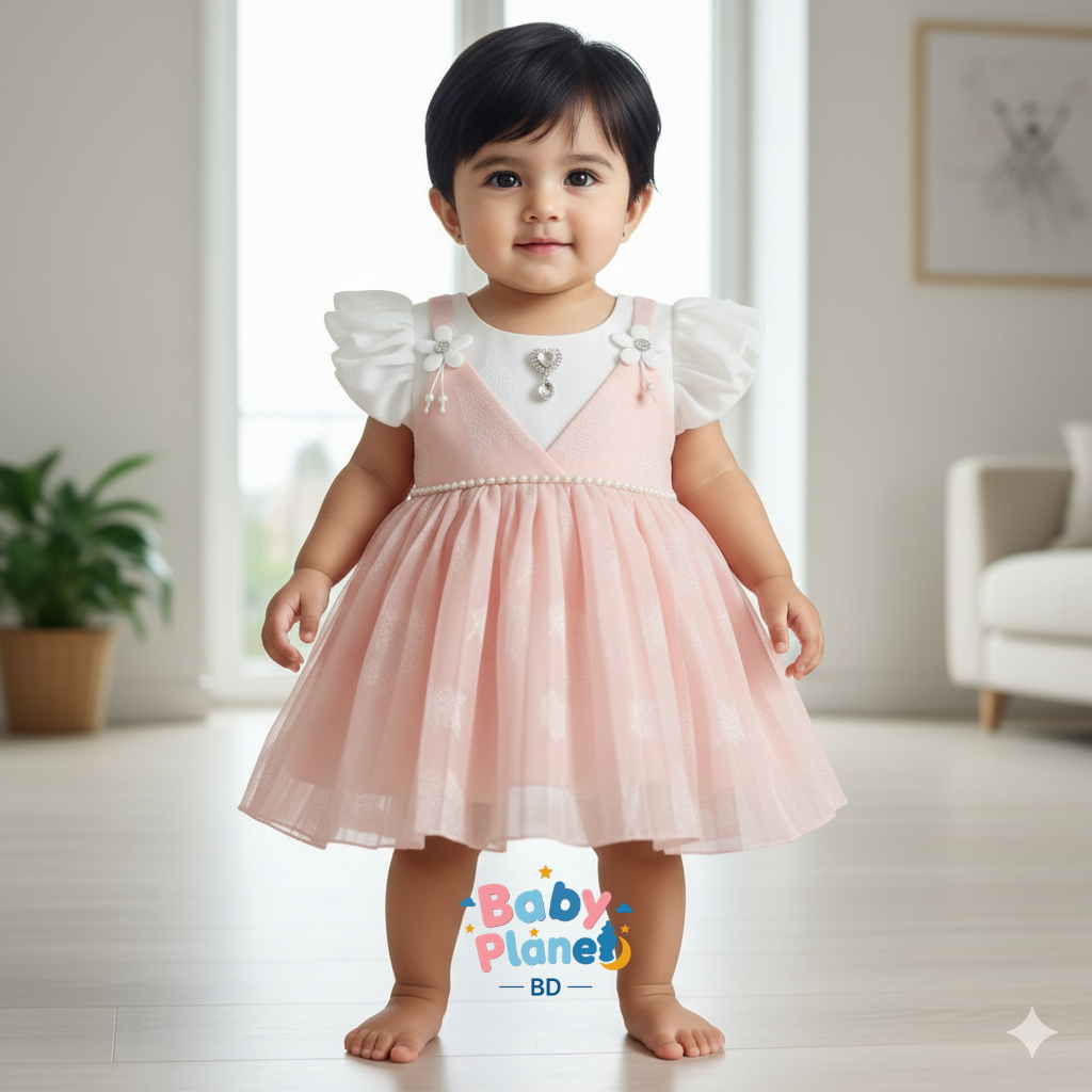 Chinese Soft Fabric Floral Work Baby Girl Dress – Premium Party Collection