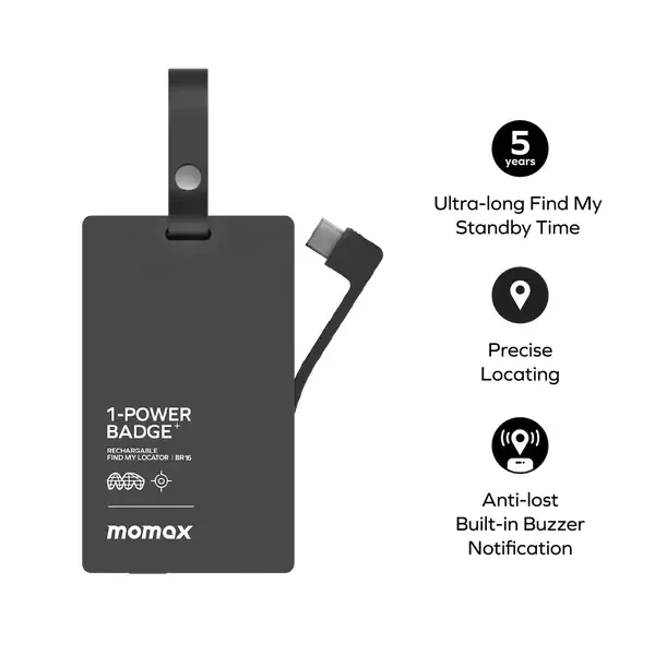 MOMAX 1-Power Badge+ 2500mAh Emergency Power Bank With Find My Locator