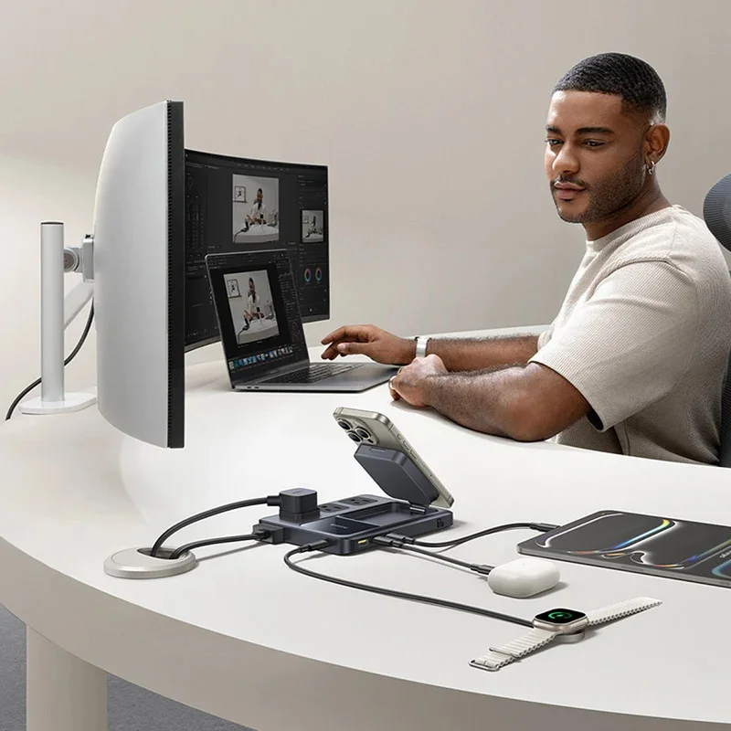 Baseus Nomos Qi2 8-in-1 Slim Charging Station 67W with 15W Wireless Charging & US 3-Pin Plug