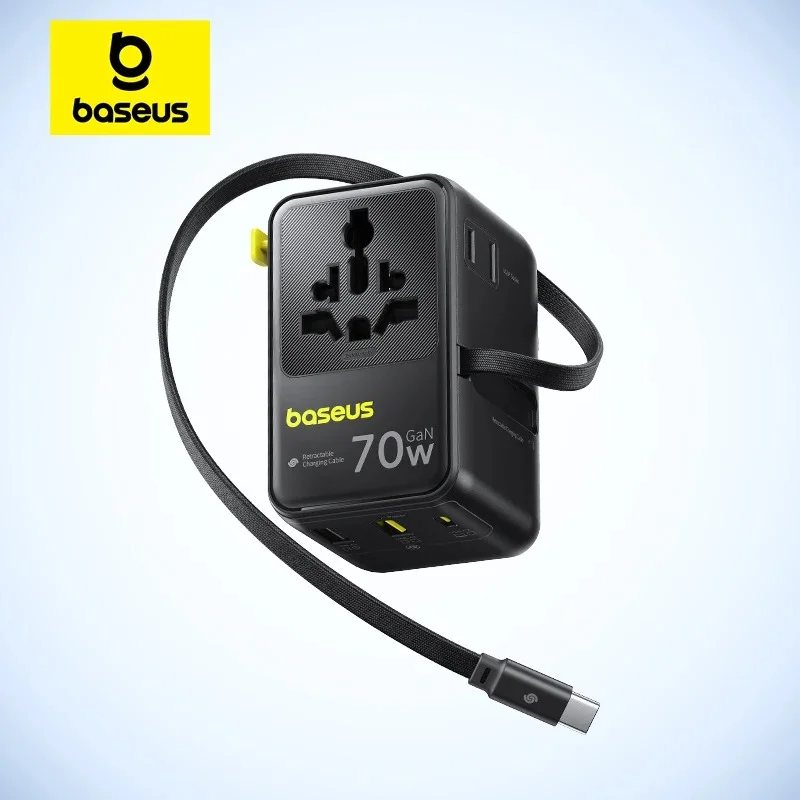 Baseus EnerCore CG11 70W GaN Universal Travel Adapter with Retractable Cable